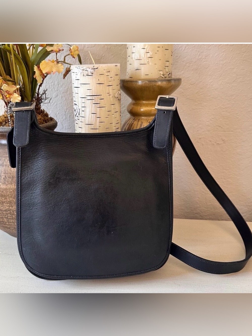 RESTORED Coach Vintage Black Leather Slim Hippie Flap Crossbody in EVC